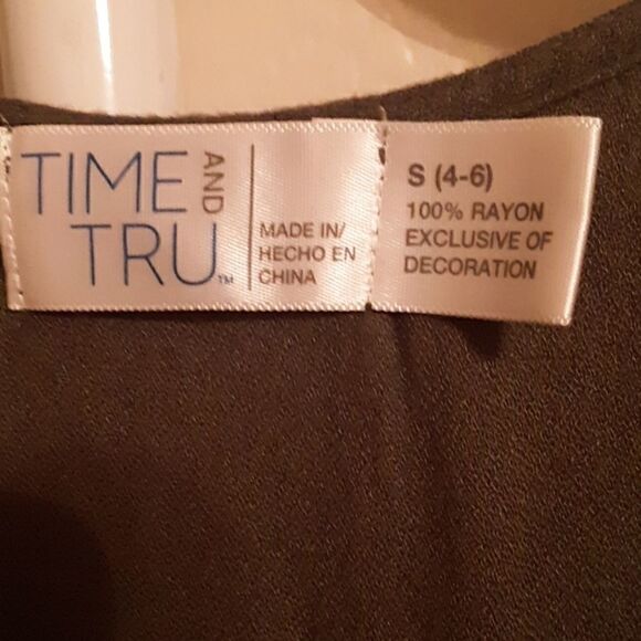💫💫💫TIME & TRU 100% RAYON OLIVE GREEN BOHO MINI SHIFT DRESS S(4-6) - Picture 2 of 7